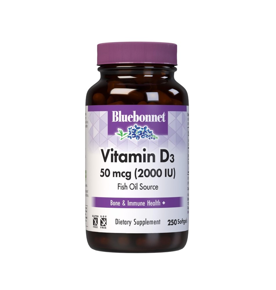 Bluebonnet Nutrition Vitamin D3 2000 IU50 mcg High 250 Count (Pack of 1)