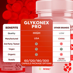 (1 Pack) Glykonex Pro Advanced Support Blood Supplement GlykonexPro 60 Capsules