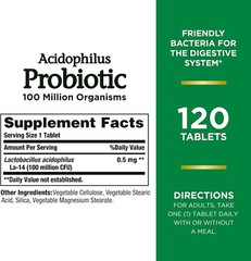 120 Tabl Probiotics 100 Million CFU Potency for Healthy Digestive Immune Health