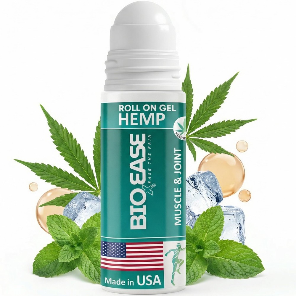 BioXPressEase Fast-Acting Hemp Pain Relief Roll On 3 Fl Oz (Pack of 1), Clear