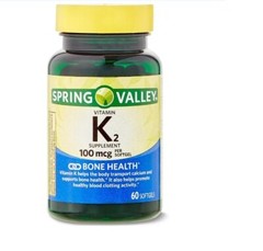 Spring Valley Vitamin K2 Supplement Soft Gel Capsules 100 Mcg 60 Count