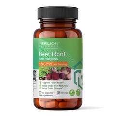 Merlion Naturals Beet Root Capsules, Beta vulgaris, 1300mg (60 Capsules)