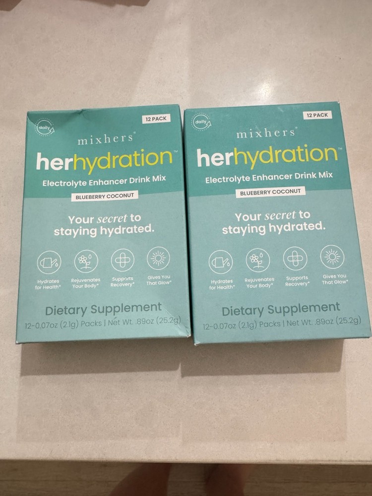 2 Mixhers Herhydration Blueberry Coconut Electrolyte Enhancer Drink Mix Bb 2025