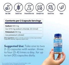 Vitassium Electrolyte Capsules 100 Ct. POTS and High Sodium Diets, Exp 3/27