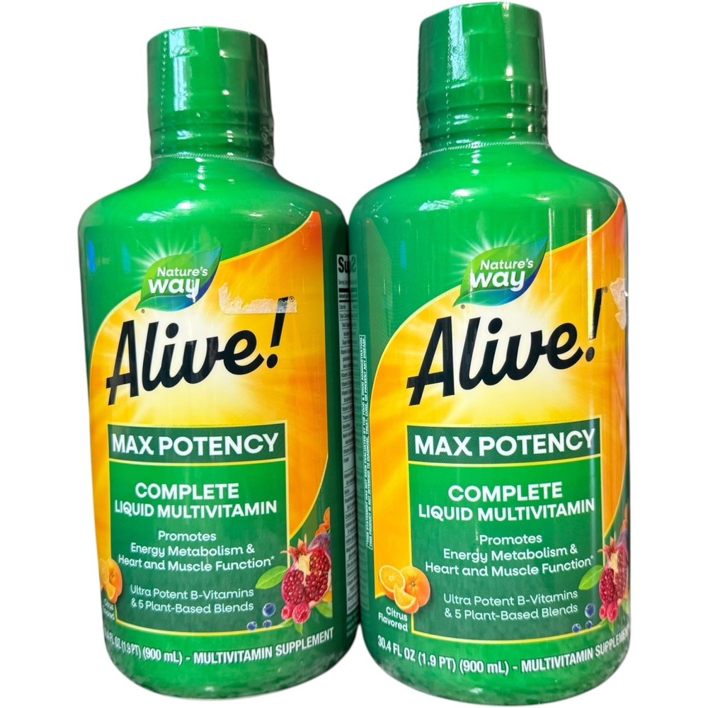 (2) Nature’s Way Alive! Max Potency Liquid Multivitamin 30.4 Fl Oz. Citrus 11/26