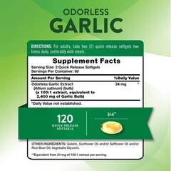 Nature’s Truth Odorless Garlic | 120 Softgels | 120 Count (Pack of 1), Green