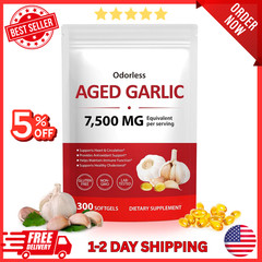 Odorless Garlic 7500Mg per Servings, 300 Softgels | 2 Years Aged Garlic Extra…