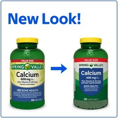 3 Pack Spring Valley Calcium Plus Vitamin D Tablets 600 mg Bone Health 500 Count