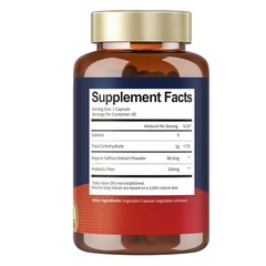Organic Saffron Supplements with Prebiotic Fiber | 60 Caps, 88.5mg Per Serving
