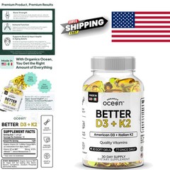 High Bioavailability D3 and K2 Supplement for Bone Density 30 Softgels