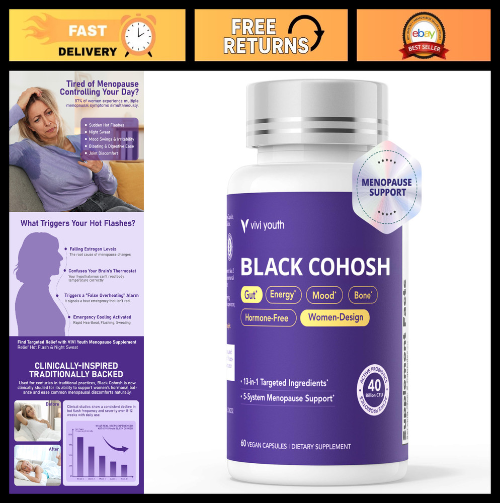 Menopause Relief Supplements with Black Cohosh Extract – Hot Flashes, Night Swea