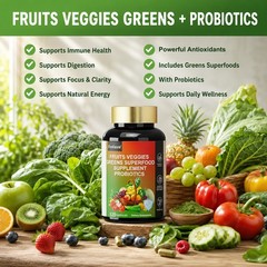 Super Fruit & Vegetable Supplements – Organic Whole Superfood & Probiotics 120ct