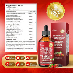 14-in-1 Berberine with Ceylon Cinnamon Supplement Liquid Drops, 1800mg + 30:1 Li