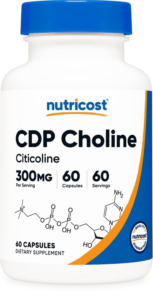 Nutricost CDP Choline (Citicoline) 300mg, 60 60 Count (Pack of 1), Red