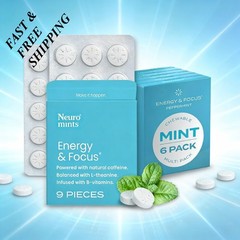2 PACK-LUXRY Neuro Energy&Focus Mints Peppermint 6Pack Caffeine Vegan Zero Sugar