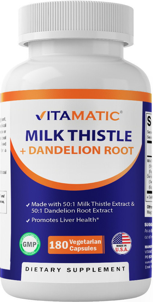 Vitamatic Milk Thistle 50:1 Extract 500mg (25000mg Equivalent), Dandelion Root 5