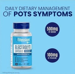 Vitassium Electrolyte Capsules 100 Ct. POTS and High Sodium Diets, Exp 3/27