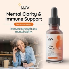 LUV Flow Drops®: Adaptogen Mushroom Blend for Mental Clarity & Energy, Vegan Ket