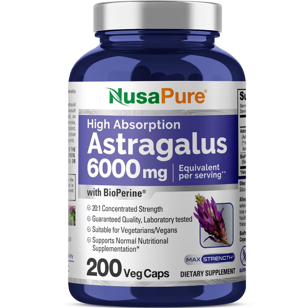 Max Strength Astragalus Root 20:1 Extract, 6000mg Strength 200 Veggie Capsules