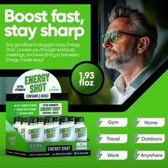 (48 Pack) Grade A Quality Energy Shots, B12 Berry, Energy Lasts Up to 7+ Hours