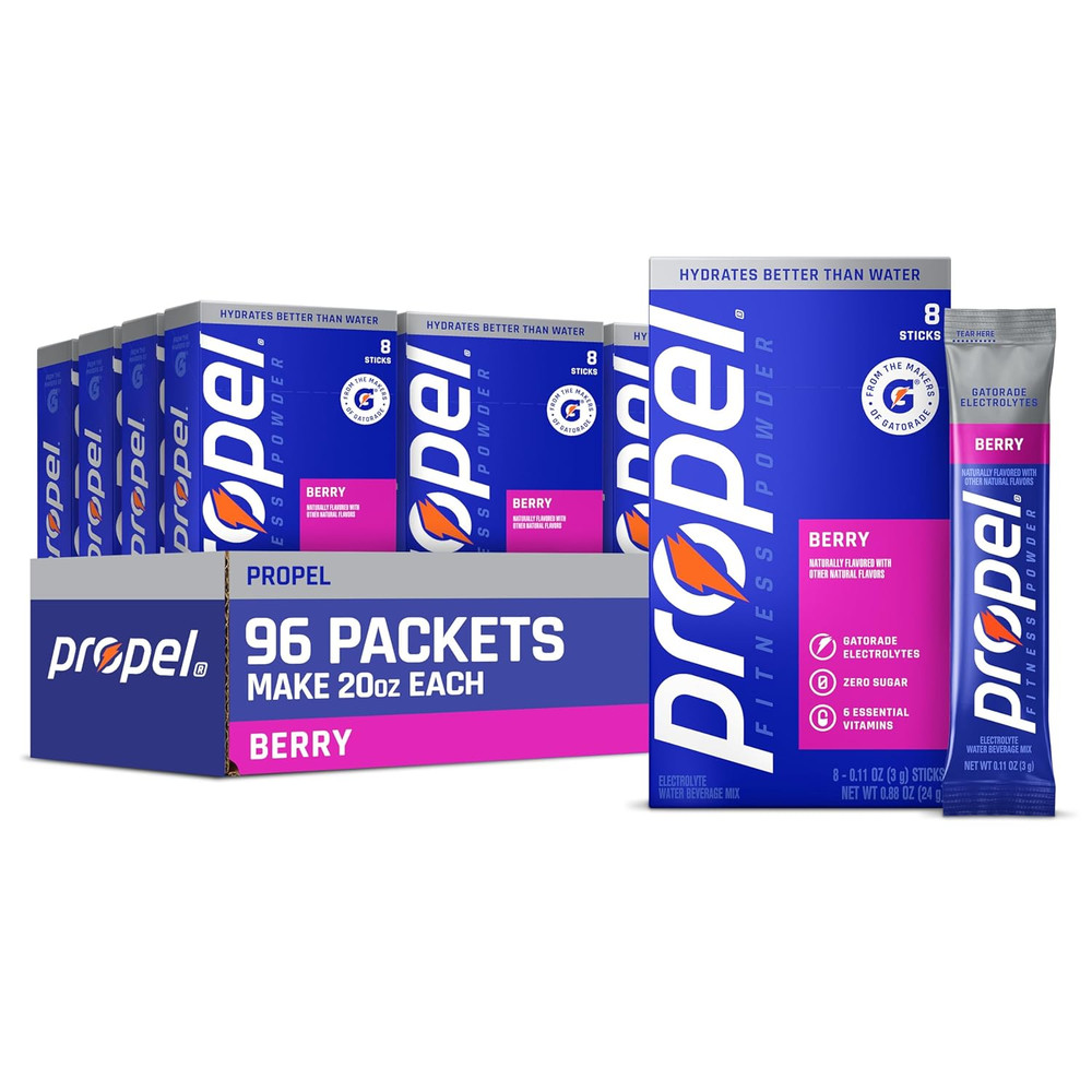 Propel Electrolyte Powder Drink Mix, Berry, (96 Servings), Zero Sugar, Enhanced