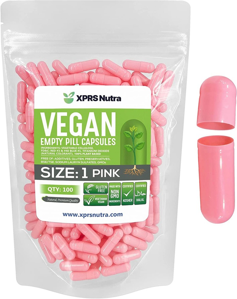 Size 1 Pink Empty Vegan Capsules Vegetarian Veggie Kosher Veg Caps DIY Pills