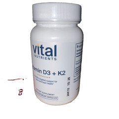 Vital Nutrients Vitamin D3 2000 IU + K2 150 mcg 60 Vegetarian Capsules Ex 10/26