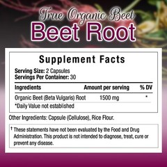 TrueMed Beetroot Supplement, Beet as Beta Vulgaris 1500 Mg 60 Capsules