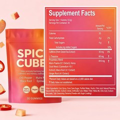 Hot Peach Cubes, Gummies features Maca Root, Vegan Candy Chili 30 Count