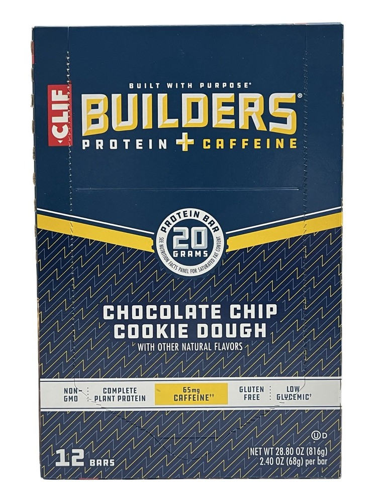 Clif Builder’s Bar – Chocolate Chip Cookie Dough w/ Caffeine 2.4 Oz. Box of 12