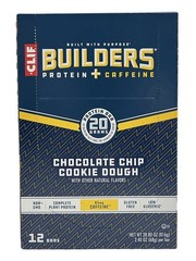 Clif Builder’s Bar – Chocolate Chip Cookie Dough w/ Caffeine 2.4 Oz. Box of 12