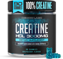 Creatine Hcl 3000Mg per Serving – Raspberry Flavor – Vegan Gummies (90 Count, Si