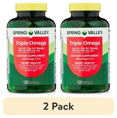 (2 pack) Spring Valley Triple Omega, Fish Oil 800mg, Flax Oil 800mg, and Borage