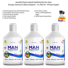 Swedish Nutra Liquid Multivitamin for Men Energy, Immune & Bone Support 3x500ml