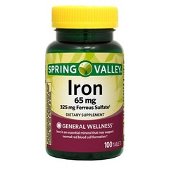 Iron 65 Mg Support Red Blood Cell Production Ferrous Sulfate 325 Mg, 100 Tablets