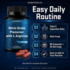 BASIC GREENS L-Arginine 3000mg Nitric Oxide Supplement Beet Root Vegan 90 Caps