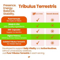 Healthfare Tribulus Terrestris 32,500mg 200 Caps High Potency Herbal Supplements
