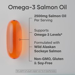 Wild Alaskan Sockeye Salmon Oil 2500mg Softgels | EPA & DHA Omega-3 | 180 Count