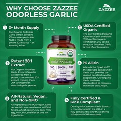 USDA Organic Odorless Garlic 201 Extract, 1% Allicin, 100 Vegan Capsules, 3+ …