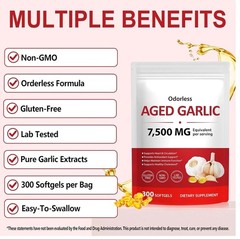 1 PACK Elare Aged Garlic Extract, 300 Softgels, 7500mg Odorless | Heart & Immune