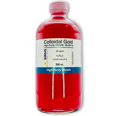 True Colloidal Gold Nanoparticles (AuNPs): 25ppm – 500mL in Glass