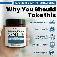 Vocks L-Methylfolate 15mg 5-MTHF + Methyl B12 High Potency Supplement 90 Capsule