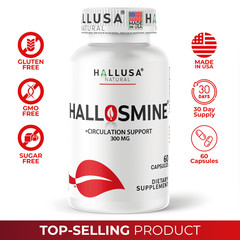 Hallosmine Diosmin 300mg – Circulation & Vein Support Supplement – 60 capsules