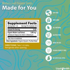 LIQUIDHEALTH USDA Organic Mullein Leaf Extract Drops for 2 Fl Oz (Pack of 1)