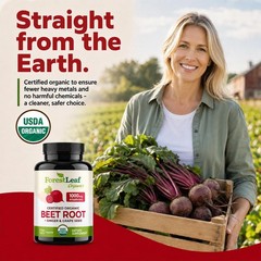 ForestLeaf USDA Organic Beet Root Capsules – 120 Count (Pack of 1), Purple