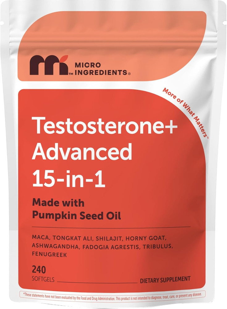 Micro Ingredients Testosterone+ Advanced 15-in-1 Softgels 240Ct Tongkat