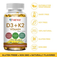 Vitamin K2 (MK7) w/ D3 Bone & Heart Health Non GMO & Gluten Free Easy to Swallow