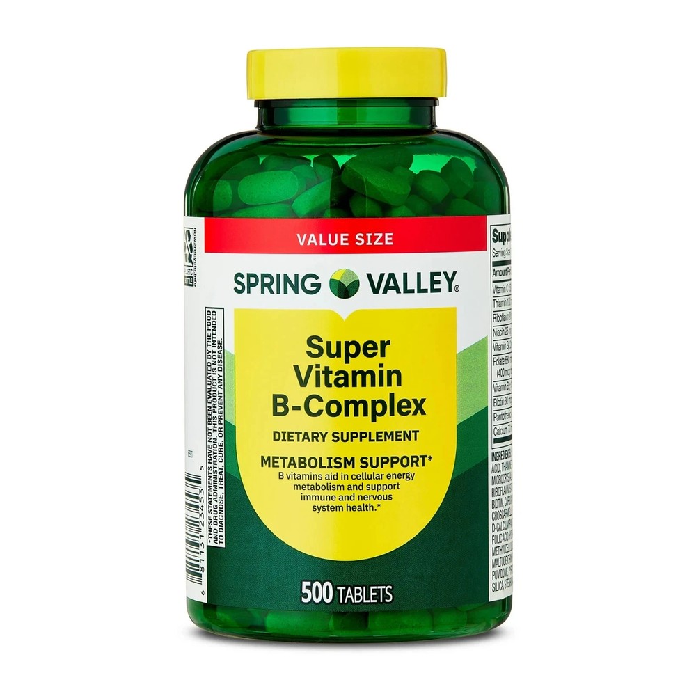 Spring Valley Super Vitamin B-Complex Tablets Supplement Value Size 500 Count