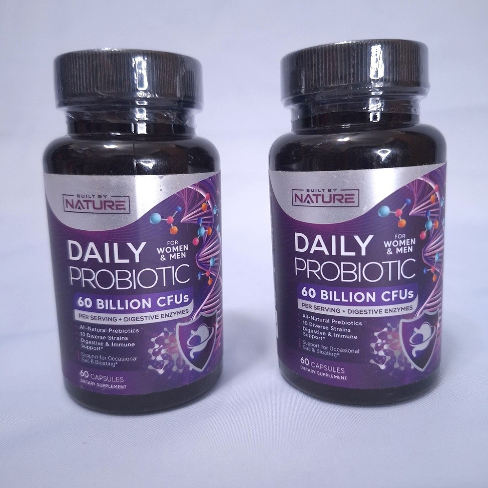 Built By Nature Daily Probiotic 60 Billion CFUs 60 Capsules Exp 03/2026 – 2 Pack