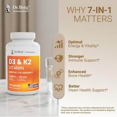 Dr. Berg D3 & K2 Vitamin Supplement – D3 K2 10,000 IU , 120 Capsules
